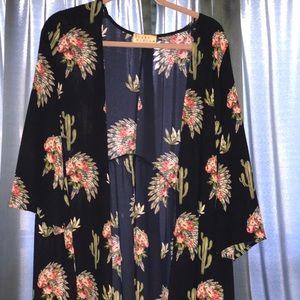Navy Blue Cactus/Indian Headdress Kimono